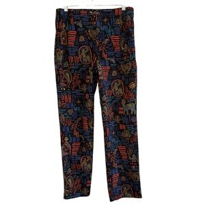 EUC Chico's Tribal Boho Design Multicolor Patterned Black Pants Size 1 Medium/8
